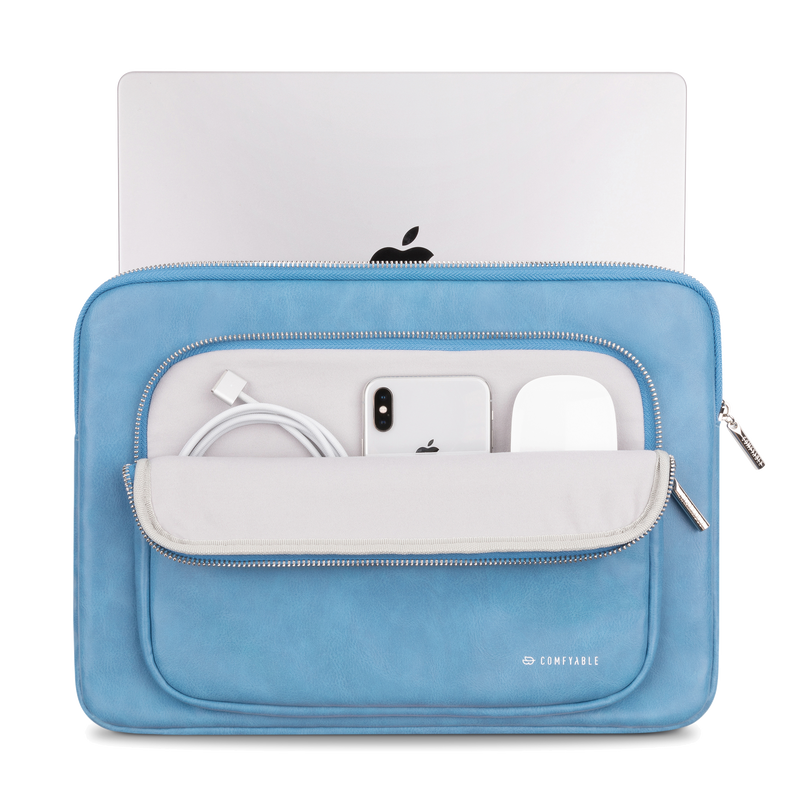 Laptop Sleeve Fit for 13-13.3 In MacBook Pro & MacBook Air, MacBook Pro 14-in M2 M1, Faux Leather Protective Case for Mac w/ Accessory Pocket, Blue