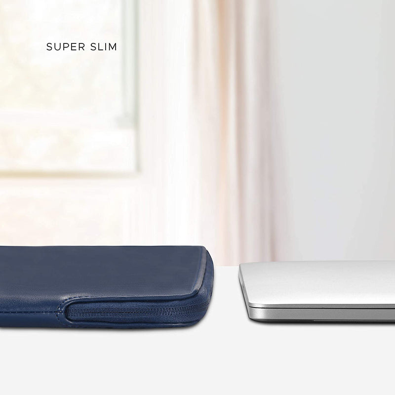 Comfyable Slim Protective Laptop Sleeve Fit for MacBook Pro 14-in M2 M1 / 13-in & All 13”MacBook Air, PU Leather Waterproof Case, Midnight Blue