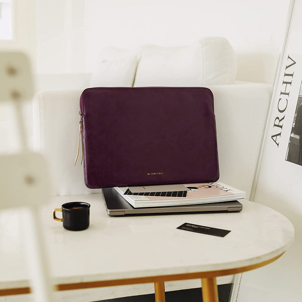 Slim Protective Laptop Sleeve Fit for All MacBook Air& 13inch 15INCH / MacBook Pro 14Inch, PU Leather Bag Waterproof Computer Case, Berry Brown