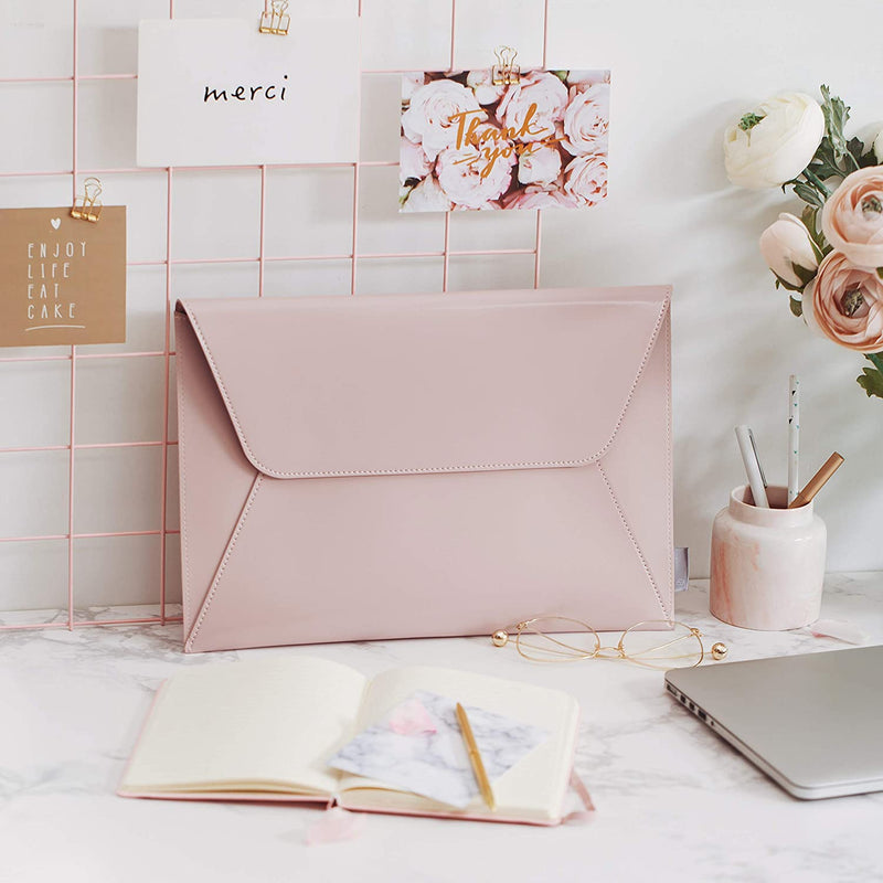 Comfyable TABLET SLEEVE FOR IPAD PRO 9.7-11INCH & 12.9 INCH & SMART/MAGIC KEYBOARD W/ PENCIL HOLDER, PVC Leather Envelope Tablet Case for iPad, Pink