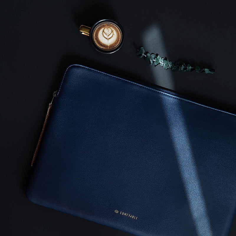 Comfyable Slim Protective Laptop Sleeve Fit for MacBook Pro 14-in M2 M1 / 13-in & All 13”MacBook Air, PU Leather Waterproof Case, Midnight Blue